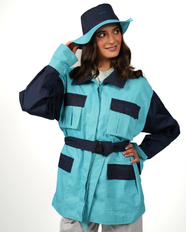 Fischerhut mit Strahlenschutz Funktion in Blau.