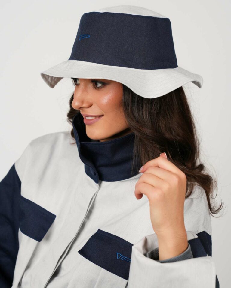 Fischerhut mit Strahlenschutz Funktion in Weiß.